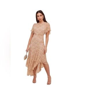 ASTR the Label Floral Metallic Mustard Midi Dress XL